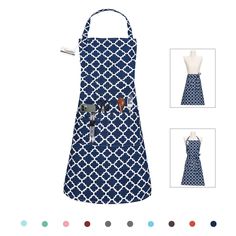 an apron with two pockets on the front and one pocket on the back that has scissors in it