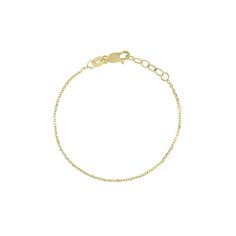 Details: This sweet Baby's First Chain Bracelet in 14k gold is designed to accommodate your little one's growing wrist. Click here, to add charms! Length: 4-5" Available in 14k yellow, white, and rose gold Made in New York City Please allow 5-10 days to process your order For more information, please contact us via email at info@kellybellodesign.com 14k Yellow Gold Bracelet With Cable Chain, Minimalist 14k Gold Charm Bracelet With Delicate Chain, Personalized Dainty Yellow Gold Diamond Bracelet, Adjustable Dainty Yellow Gold Name Bracelet, Adjustable Yellow Gold Dainty Name Bracelet, Dainty Adjustable Yellow Gold Name Bracelet, Minimalist Yellow Gold Name Bracelet With Adjustable Chain, Dainty Everyday Jewelry With Rolo Chain, Delicate 14k Gold Bracelet With Adjustable Chain