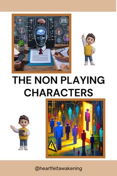 At the left upper corner is an image of two people sitting at a desk with an image of a human head while on the right down corner is an illustration of people standing in front of each other in a cmputer screen. Between the image is a text that says "The Nn Playing Characters Human Design, All Is Well, Start Writing, Critical Thinking, Social Media Platforms, Human, Design