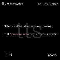 the tiny stories quote on black background