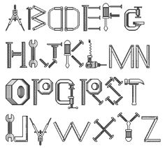 the alphabet is made up of different types of screws and wrenches, which are all