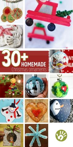 christmas ornaments and crafts are featured in this collage with the words, 30 homemade christmas ornaments