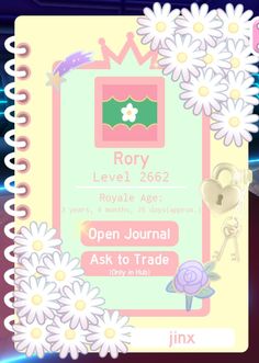 an open journal with flowers and keys on the cover, in front of a blue background