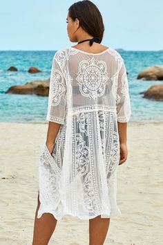 White Sexy Waves Embroidery Cover Up Plus Size Beach Outfits Beachwear, Waves Embroidery, Plus Size Beach Outfits, Navy Blue Fashion, White Cover Up, Swim Meet, White Cover, Plus Size Swimsuits, Photoshoot Outfits