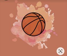 a basketball ball on a pink and orange background with splatters in the foreground