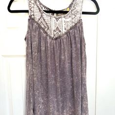 Sleeveless, Adorable, Top. Bottom Is Loose Fitted And Flows. Top Has Detailed Lace. Length Is Approximately 27 Inches. Great Look With Pair Of Jeans Or White Shorts. Color Is A Beautiful Muted Purple/Lilac “Tyedye” Look Bohemian Stretch Sleeveless Tank Top, Bohemian Stretch Sleeveless Tops, Sleeveless Bohemian Stretch Top, Muted Purple, Purple Lilac, Summer Top, White Shorts, Lilac, Sleeveless Top