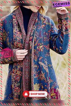 Boho Printed Casual Cardigan Cardigan Bohemian Clothing For Women, Fringe Coats, Bohemian Clothing, Winter Outerwear, Plus Size Outerwear, Casual Cardigans, Boho Print, Vintage Casual, Boho Casual