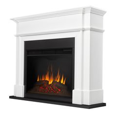 Classic meets traditional in the Harlan Grand fireplace mantel. Striking molding and an offset façade frame the contrasting trim of this grand fireplace. The vivid flame Electric Firebox plugs into any standard outlet for convenient set up. The features include remote control, programmable thermostat, timer function, brightness settings and ultra-bright vivid flame LED technology. The Harlan Grand is available in black with white surround and white with black surround. Real Flame 55-in W White F Double Sided Electric Fireplace, Duraflame Electric Fireplace, White Electric Fireplace, Black Electric Fireplace, Corner Electric Fireplace, Dimplex Electric Fireplace, Fireplace White, Best Electric Fireplace, Mantel Surround