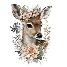 a deer with flowers and leaves on its head