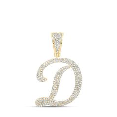 * Stunning 10kt yellow gold charm pendant with a diamond-studded D initial letter design * Impressive 1 carat total weight of sparkling round diamonds for a luxurious look * Crafted with care, this pendant is 36mm long and 23mm wide, making it a standout piece Introducing our 10kt Yellow Gold Men's Diamond D Initial Letter Charm Pendant - a captivating piece that combines elegance and personal style. Crafted with meticulous attention to detail, this pendant is the perfect accessory to showcase your individuality and add a touch of sophistication to any outfit. The centerpiece of this pendant is the stunning D initial letter design, exquisitely crafted in 10kt yellow gold. The letter D symbolizes power, determination, and leadership, making it an ideal choice for those who want to make a bo Luxury Initials Diamond Jewelry, Luxury Gold Diamond Initial Pendant Necklace, Diamond Letters, D Initial, Style Letters, Delicate Necklaces, Letter Charm, Letter Design, Letter Charms