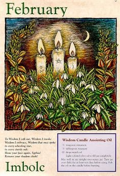 three lit candles surrounded by flowers and leaves with the moon in the sky above them