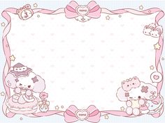 a pink hello kitty frame with teddy bears