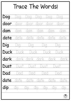 trace the words worksheet for children to practice their handwriting and read them in