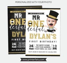 "Mr. Onederful First Birthday Boys Invitation with photo. This listing is for a Personalized digital Invitation. Nothing physical will be shipped! I will design the invitation shown in the listing with your party details and you will receive the personalized digital files for you to print as many copies as you need for your party. Matching Items upon request: http://etsy.me/2pZWeID More Items on this theme: http://etsy.me/2F3VkCr ★ How does this work? ★ 1. Add one (01) item to your cart 2. Paste Birthday Invitation With Photo, Mr Onederful, Invitation With Photo, King Birthday, Birthday Boys, Birthday Personalized, First Birthday Invitations, Boy First Birthday, Personalized Invitations