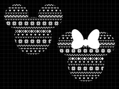 the silhouettes of mickey and minnie mouse ears are shown in white on a black background