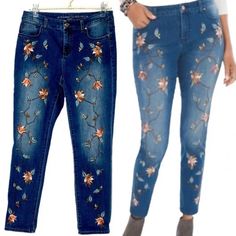 Chico’s Embellished Leaves Girlfriend Floral Ankle Jeans Size Women’s 00 = Small Inseam 26” Length 36” Thigh 10” Leg Opening 5.5” New With Tag. * Thank You So Much For Considering My Store. We Appreciate All Your Business And Support ! Blue Floral Embroidery Bottoms For Fall, Fall Blue Bottoms With Floral Embroidery, Spring Embellished Straight Leg Bottoms, Embellished Straight Leg Bottoms For Spring, Casual Embellished Jeans For Fall, Embellished Blue Bottoms For Fall, Embellished Blue Bottoms For Spring, Fall Embellished Blue Bottoms, Fall Blue Embellished Bottoms