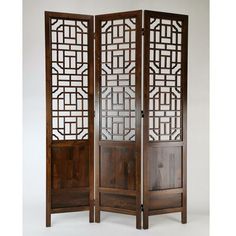 Asian inspired Chinese plum blossom with a delicate bird on it's branches. With it's geometric cut out top design this solid wood room divider will help bring a unique flare to your space. Adding a touch of privacy to your room while still being able to see through the top part of the screen. Bungalow Rose | Bungalow Rose 54" W x 80" H 3 - Panel Solid Wood Folding Room Divider 80.0 H x 54.0 W x 1.0 D in Wood in Brown | 80" H X 54" W X 1" D | Wayfair Chinese Folding Screen, Asian Room Divider, Chinese Screen Divider, Chinese Divider, Chinese Plum Blossom, Asian Screen, Chicken Paintings, Bedroom Divider, Privacy Screens Indoor