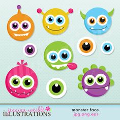 an assortment of monster faces with big eyes and large mouths for kids to make out of paper