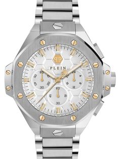 Find PHILIPP PLEIN Chrono Royal 42 Mm on Editorialist. stainless steel quartz movement two-tone design round face stainless steel link bracelet butterfly clasp fastening This item comes with a standard two-year warranty from the brand. White Stainless Steel Chronograph Watch With Subdials, Modern White Chronograph Watch With Metal Dial, Luxury Metal Watch With Round Dial, Luxury Silver Chronograph Watch In Stainless Steel, Luxury Metal Watches With Subdials, Luxury Metal Watch With Subdials, Luxury Silver Stainless Steel Chronograph Watch, White Metal Watches With Metal Dial, White Metal Watch With Metal Dial