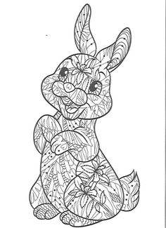 a coloring page with an image of a rabbit sitting in the middle of it's body