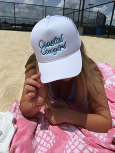 NEW! Summer trucker hats are here. White Beach Season Hat, One Size Fits Most, Fun White Trucker Hat For Outdoor, White Trucker Hat For Beach Season, White Snapback Trucker Hat For Beach, White Curved Brim Baseball Cap For Beach Season, Casual Snapback Hat For Beach Season, Casual Snapback Cap For Beach Season, White Fun Snapback Hat With Curved Bill, Cute White Hats For Outdoor