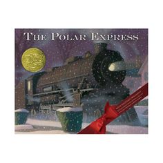 the polar express book with a red ribbon around it and an image of a train