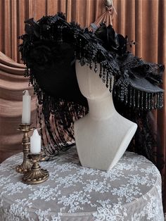 Price for a hat only. Gothic Witch Hats, Ojibwe Hairstyles, Gothic Veil Headdress, American Gothic Fashion, Old Hats Vintage, 1930s Gothic Fashion, Witch Hat With Veil, 1840s Accessories, Victorian Hats Woman