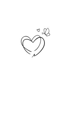 a black and white drawing of a heart with two butterflies flying around it on a white background