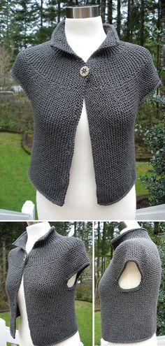 the front and back views of a knitted sweater, with buttons on each side