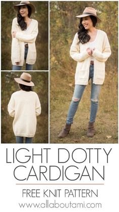 the light doty cardigan is an easy knit pattern for women in sizes ranging from medium to large