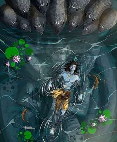 an image of a woman floating in the water with her hands on top of her head