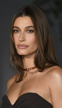 Hailey Bieber Met Gala Makeup, Hayley Bieber Brunette, Rich Neutral Brown Hair, Hailey Bieber Dark Brown Hair, Haley Bieber Hairstyles, Hailey Beiber Brunette Hair, Hailey Bieber Glazed Brunette Hair, Hailey Beiber Hair Colour Brown, Bailey Bieber Hair