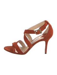 Jimmy Choo Suede SandalsOrangeLeather TrimMultistrap & Buckle Closure at SidesFit: This style typically runs a full size small. Elegant Orange Open Toe Sandals, Chic Orange Sandals With Buckle Closure, Orange Leather Sandals With Buckle Closure, Formal Orange Sandals With Heel Loop, Formal Orange Ankle Strap Sandals, Orange High Heel Sandals With Buckle Closure, Formal Orange Open Toe Sandals, Orange Strappy Sandals With Heel Strap, Chic Orange Strappy Sandals