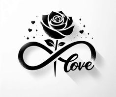 the word love with a rose on it