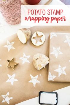 potato stamp wrapping paper with stars on it