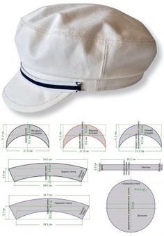 a white hat is shown with measurements for the top and side panels, along with other details