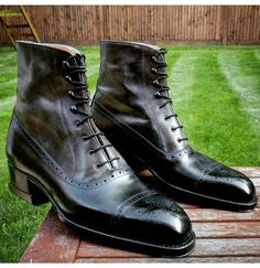 Premium quality full grain leather hand crafted boots, Upper made with full tanned flawless part of calf skin, Lining of quality sheep skin, Inner of quality shank board, Real leather vegetable tanned leather soles, Hand stitched good year welted soles with bead around the soles to make them water proof, made for last long with time and care, Heels made with multi layers of real animal skin, Heel tip full rubber, You may ask for a winter or summer pad under soles (optional), You may ask for a lo Business Black Mid-calf Boots With Leather Sole, Black Mid-calf Boots With Leather Sole For Business, Mens Long Boots, Dress Leather Boots, Long Leather Boots, Mens Dress Boots, Formal Fashion, Mens Footwear, Patent Leather Boots