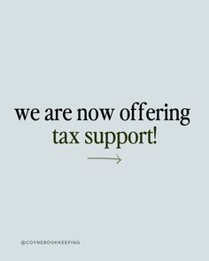 the words we are now offering tax support on a light blue background with an arrow pointing up