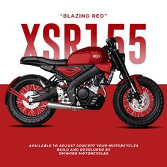 a red and black motorcycle sitting on top of a red floor next to the words xsr165