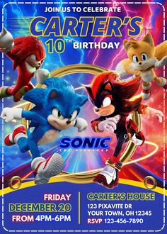 sonic the hedgehog birthday party flyer