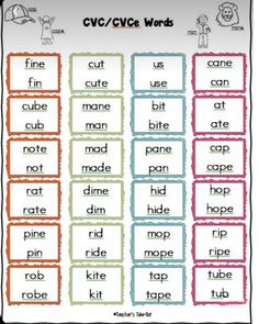 cvc / cvc word cards with the words cut and paste in different colors