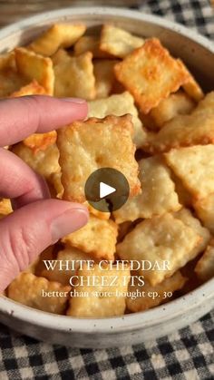 339K views · 2.7K reactions | 5-ingredient White Cheddar Cheez Its! 

8 oz extra sharp white cheddar cheese, shredded
1 cup all purpose flour
½ tsp salt, plus more for topping
¼ cup unsalted butter, cubed
2 tablespoons whole milk (cold)

Preheat oven to 325˚F and line 2 baking sheets with parchment paper.
Add the cheese, flour and salt to a food processor and pulse several times. Add in the butter and pulse a few more times, until the dough is crumbly.

Add in the milk, then pulse several more times. The dough won’t come together in a ball, but it should come together when you press it between two fingers.

Transfer to a lightly floured surface. Roll into a large rectangle, rolling as thinly as possible. We go even thinner than ⅛-inch as they puff up quite a bit when baking.

Using a knife