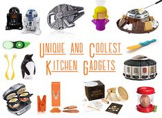 various kitchen gadgets are arranged in the shape of a circle on a white background