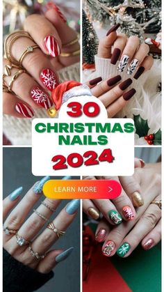 Christmas Nail Ideas, Snowflake Nail, August Nails, Snowflake Nail Art, December Nails, Christmas Manicure, Red Christmas Nails, Cute Reindeer, Snowflake Nails