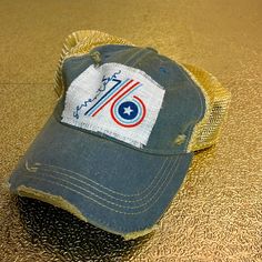 This Is A Handmade Patch On A New Soft, Mesh, Distressed Hat. Vintage Blue Cotton Trucker Hat, Casual Blue Hats For Rodeo, Trendy Blue Hat For Rodeo, Distressed Cotton Hat In Medium Wash, Distressed Medium Wash Adjustable Hat, Adjustable Blue Denim Trucker Hat, Blue Snapback Trucker Hat For Rodeo, Distressed Blue Hat With Adjustable Fit, Adjustable Distressed Blue Hat