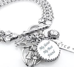 Sister Bracelet, Jewelry for Sister, Sister Quote Bracelet, Sister's Gift - Blackberry Designs Jewelry My Sister My Best Friend, Sister Necklaces, Charmed Sisters, Groom Gifts, Mother Of The Groom Gifts, Bracelet Quotes, Sister Bracelet, Sister Jewelry, Silver Rings With Stones