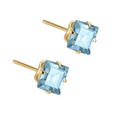 These electrifying stud earrings feature a 5mm square cut Blue Topaz Gemstones. Set in a 14k gold prong setting. The azure tones dazzle while effortlessly bringing a cool sense of sophistication.  Stud Earrings Specifications: Metal: 14K Yellow-gold. Gold Weight: 0.38 gr. Gemstone Type: Blue Topaz Total Carat Weight:  ct. Total Gemstones: 2  Welcome to Ran Gov Jewelry, where timeless elegance meets modern sophistication.  Since 1962, our family-owned business has been dedicated to crafting exquisite 14 karat gold Jewelry adorned with precious diamonds and gemstones. With a rich heritage spanning over six decades, our commitment to quality and artistry has earned us a distinguished place in the hearts of Jewelry enthusiasts worldwide. Classic Blue Square Cut Jewelry, Yellow Gold Blue Topaz Earrings For Gift, Classic Blue Diamond-cut Earrings, Yellow Gold Topaz Earrings, Round Shape, Square-cut Blue Topaz Gemstone Jewelry, Yellow Gold Stud Earrings, Pearl Accessories, Stud Earrings For Women, Gold Stud Earrings