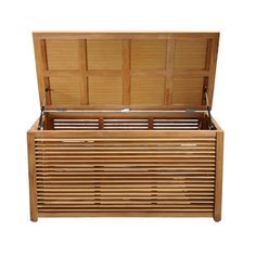 an open wooden box with compartments on the inside and outside, sitting on a white background