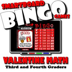 a valentine math game with the words, smartboard bingo games for valentine's day