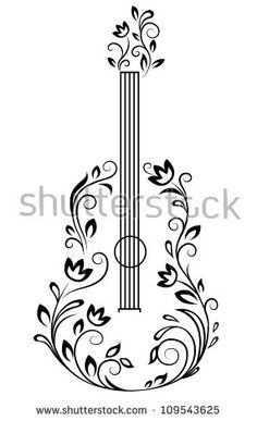 an acoustic guitar with floral design